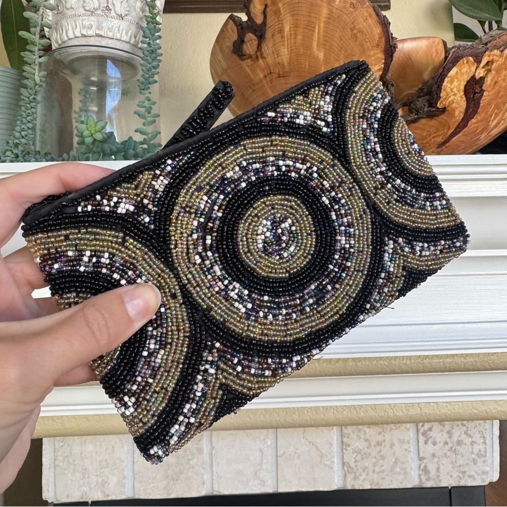Black Beaded Clutch Roaring 20s Inspired Sparkly Unique - Picture 2 of 5